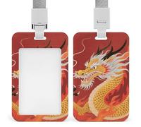 Chinese Dragon ID Badge Holder - Retractable Badge Reel, Vertical Card Name Tag Holder with Breakaway Lanyard, ID Cards Holders Case for Nurse Security Staff Women Men
