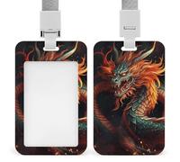 Chinese Dragon ID Badge Holder with Lanyard - Hard Plastic ID Card Holder Waterproof Name Tag Holders, Heavy Duty Badge Reel Vertical Card Protector for Office Nurse Teacher