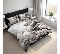 Chinese Dragon King Szie Duvet Cover Sets - 3 Pcs Ocean Floral Mythical Beast Bedding Set Reversible Soft Microfibre Quilt Covers & 2 Pillowcases with Zipper Closure LGS21sL