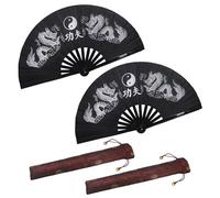 Chinese Dragon Kung Fu Fan - 13" Bamboo Folding Hand Fan for Martial Arts, Tai Chi & Dance with Auspicious Dragon-Design (2, Black1)