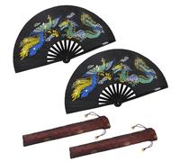 Chinese Dragon Kung Fu Fan - 13" Bamboo Folding Hand Fan for Martial Arts, Tai Chi & Dance with Auspicious Dragon-Design (2, Black)