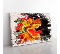 Chinese Dragon Lantern Festival Modern FC Canvas Wall Art Print Ready to Hang, Framed Picture for Living Room Bedroom Home Office Décor, 60x40 cm (24x16 Inch)