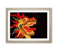 Chinese Dragon Lantern Festival Modern Framed Wall Art Print, Ready to Hang Picture for Living Room Bedroom Home Office Décor, Oak A4 (34 x 25 cm)