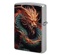 Chinese Dragon Lighter Case Metal Protective Cover with Double-Sided Art Design, Cool Lighters Pouch Shockproof Lighter Cover for Men Women Gifts, Lighters Not Included