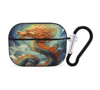 Chinese Dragon Oil Painting AirPods Pro 2 Case Cover, Shockproof Hard Shell Protective Case for Women Men, Compatible with Airpod Pro Case 2nd/1st Generation with Keychain-Black