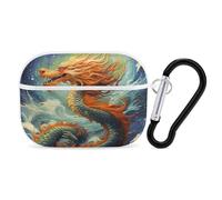 Chinese Dragon Oil Painting AirPods Pro 2 Case Cover, Shockproof Hard Shell Protective Case for Women Men, Compatible with Airpod Pro Case 2nd/1st Generation with Keychain-White