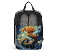 Chinese Dragon Oil Painting Shoe Bags for Travel Waterproof Shoe Organizer with Zipper & Handle Lightweight Portable Shoe Pouch for Men Women Sports Soccer Cleats Storage Bag