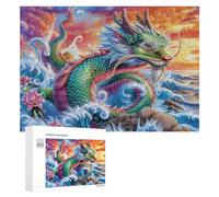 Chinese Dragon over Ocean Waves at Sunset 300 Piece Jigsaw Puzzle for Couples Relaxing Indoor Time Brain Coordination Gift for Housewarming 300 PCS