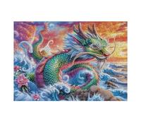 Chinese Dragon over Ocean Waves at Sunset 300 Pieces Set Classic Jigsaw Puzzle Couple Puzzle Partners Mind Relaxation Wall Decor Easter New Year Premium Cardboard 300 PCS