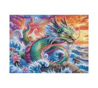 Chinese Dragon over Ocean Waves at Sunset 500 Piece Pack Classic Jigsaw Puzzle Couple Puzzle Partners Ultra Difficult Wall Decor Easter New Year Creativity & Gift Giving 500 PCS
