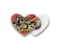 Chinese Dragon Pattern Asia Black Heart Metal Pin Brooch Clip Love