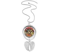 Chinese Dragon Pattern Asia Black Pendant Angel Wings Rotating Necklace Jewelry