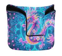 Chinese Dragon Pattern Fluorescent Colors Mallet Putter Head Cover Magnetic Golf Accessories for Mallets and Square PU Leather