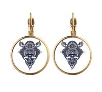 Chinese Dragon People Head Art Pattern Gold Clip On Drop Earrings Non Piercing Dangle Jewelry