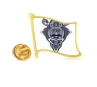 Chinese Dragon People Head Art Pattern Golden Metal Flag Lapel Pin Badge