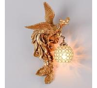Chinese Dragon Phoenix Wall Sconces Luxury Resin and Crystal Ball Wall Lamp Creative Bedroom Bedside Lamp for Hallway, Aisle, Staise Wall Lighting