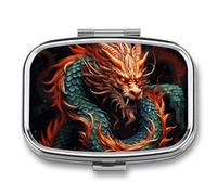 Chinese Dragon Pill Box 2 Compartment - Small Metal Medicine Organizer Portable Pill Case for Purse Pocket Travel Vitamin Organizer for Men Women, BPA-Free