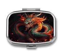 Chinese Dragon Pill Box 2 Compartment Small Square Pills Case Portable for Pocket Pill Organizer Travel Metal Pill Holder for Office Home Vitamin Medicine Fish Oil