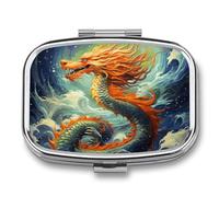 Chinese Dragon Pill Box 2 Compartments Portable Travel Pill Case Mini Medicine Organizer for Pocket Purse Metal Waterproof Medicine Container Holder Vitamin Fish Oil