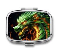 Chinese Dragon Pill Box, 2 Compartments, Square Pill Container, Portable Pocket Pill Box or Pill Organizer to Hold Vitamins, Medicine, Fish Oil etc