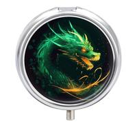 Chinese Dragon Pill Box Travel Pill Case for Purse Pocket Weekly Medicine Organizer with Mirror 3 Compartment Round Medicine Case Portable PillcaseHolder for Daily