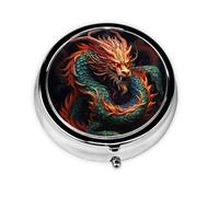Chinese Dragon Pill Case with Mirror Retro 3 Compartment Pill Box Small Pill Organizer for Purse or Pocket Decorative Metal Medicine Vitamin Organizer Unique Gifts
