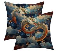 Chinese Dragon Pillow Covers Set of 2, Mythic Blue Decorative Throw Pillows Case, Fantasy Square Home Decor Cushion Covers for Sofa Chair 16x16 Inch