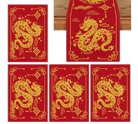 Chinese Dragon Placemats 2024 Red Table Runner with 4 Placemats Chinese Zodiac Dragon Decorations Chinese New Year Decorations for Home Party Spring Festival New Year Table Decorations