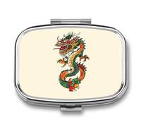 Chinese Dragon Portable Pill Organizer with 2 Compartments Square Medicine Box Compact Travel Pharmacy Case