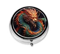 Chinese Dragon Print Pill Box 3 Compartments Round Pill Organizer Metal Waterproof Portable Pill Case for Pocket or Purse Vitamin/Fish Oil/Pills/Supplements