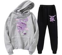 Chinese Dragon Print Tracksuit Set Unisex Dragon Hoodies Sweatshirt & Jogger Pants Two Piece Set (XL,Grey 1)