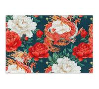 Chinese Dragon Red White Peonies Jigsaw Puzzles for Adults 1000 Pieces Nature Animal Art Decor Custom Unique Jigsaw Puzzle Funny Puzzle Game Gifts, 29.5x19.7 Inch
