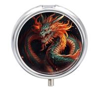 Chinese Dragon Round Pill Box 3 Compartment Small Pill Box Round Portable Pill Case to Hold Vitamins Medication Fish Oil and Supplements Travel Purse Pocket Gift