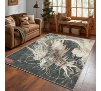 Chinese Dragon Rug, Oriental Japanese Area Rug 240x240cm, Machine Washable Rug for Living Room, Bedroom, Non Slip Soft Carpet, Asian Style Home Decor & Gifts D#1173
