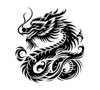 Chinese Dragon Silhouette in Tribal Style with Elegance Wood Symbol Vinyl Art Sticker 42x45.6cm Store Decoration Black