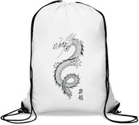Chinese Dragon Sketch Art Gym Sack Casual Drawstring Bag White
