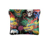 Chinese Dragon Skull Black PU Leather Small Coin Fancy Clasp Wallet Card Holder for Women, Chinese dragon skull black, One Size, Print Art