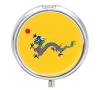 Chinese Dragon Small Pill Organizer with 3 Compartments Travel Medicine Case Portable Round Vitamin Storage Box