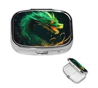 Chinese Dragon Square Metal Pill Box 2 Compartment Cute Travel Pill Organizer Case Portable Medicine Vitamin Organizer Pill Case for Women Men Travel Unique Gift