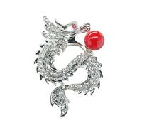 Chinese Dragon Studded Diamond High-End Men's Suit Pearl Brooch Personalized Suit Wedding Dress Coat Corsage Accessories-Silver Dragon Red Pearl
