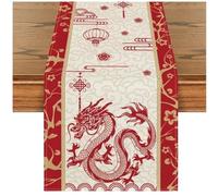 Chinese Dragon Table Runner Lunar New Year Table Runner Red Table Cloth for Home Party Spring Festival Table Decoration