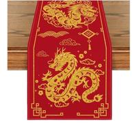 Chinese Dragon Table Runner Lunar New Year Table Runner Red Table Cloth for Home Party Spring Festival Table Decoration