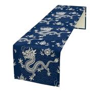 Chinese Dragon Table Runner, Traditional Asian Blue Paper Cut Art Dragon Fire Happy Chinese New Year Table Runner for Home Kitchen Dining Table Party Decor, 13x36inch