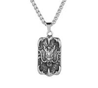 Chinese Dragon Tag Pendant for Men Domineering Dragon Head Necklace, Vintage Dragon Claw Necklace Men’s Zodiac Dragon Tag Jewelry Chinese Dragon Amulet Charm Necklace