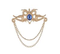 Chinese Dragon Tassel Brooch, Rhinestone Tassel Chain Suit Collar Pin,for Backpack Badge Hat Bag(Gold Blue 6.8cm)