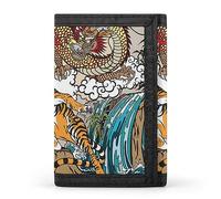 Chinese Dragon VS Tiger Waterfall Trifold Wallet, Stylish Purse with Keychain, Credit Pass Case Card-Holder for Crash Bills Receipts Women Men 5 x 3.3 x 0.2 Inch