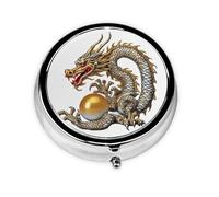 Chinese Dragon with Pearl Pill Case with Mirror Retro 3 Compartment Pill Box Small Pill Organizer for Purse or Pocket Decorative Metal Medicine Vitamin Organizer Unique Gifts