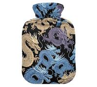 Chinese Dragons Hot Water Bottle with Soft Velvet Cover Hot Water Bag for Hot and Cold Compress Medium