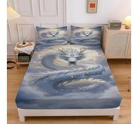 Chinese Dragons King Size Fitted Sheets Mythical Beasts Pattern Fitted Sheet - Deep Pocket 30cm Soft Microfibre Fabric - Shrinkage and Fade Resistant Bedding - Bottom Sheet sd321