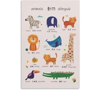 Chinese Educational Posters, Animal English Chinese Comparison Wall Art Canvas Picture, Home Aesthetic Décor 50x70 Cm Frameless